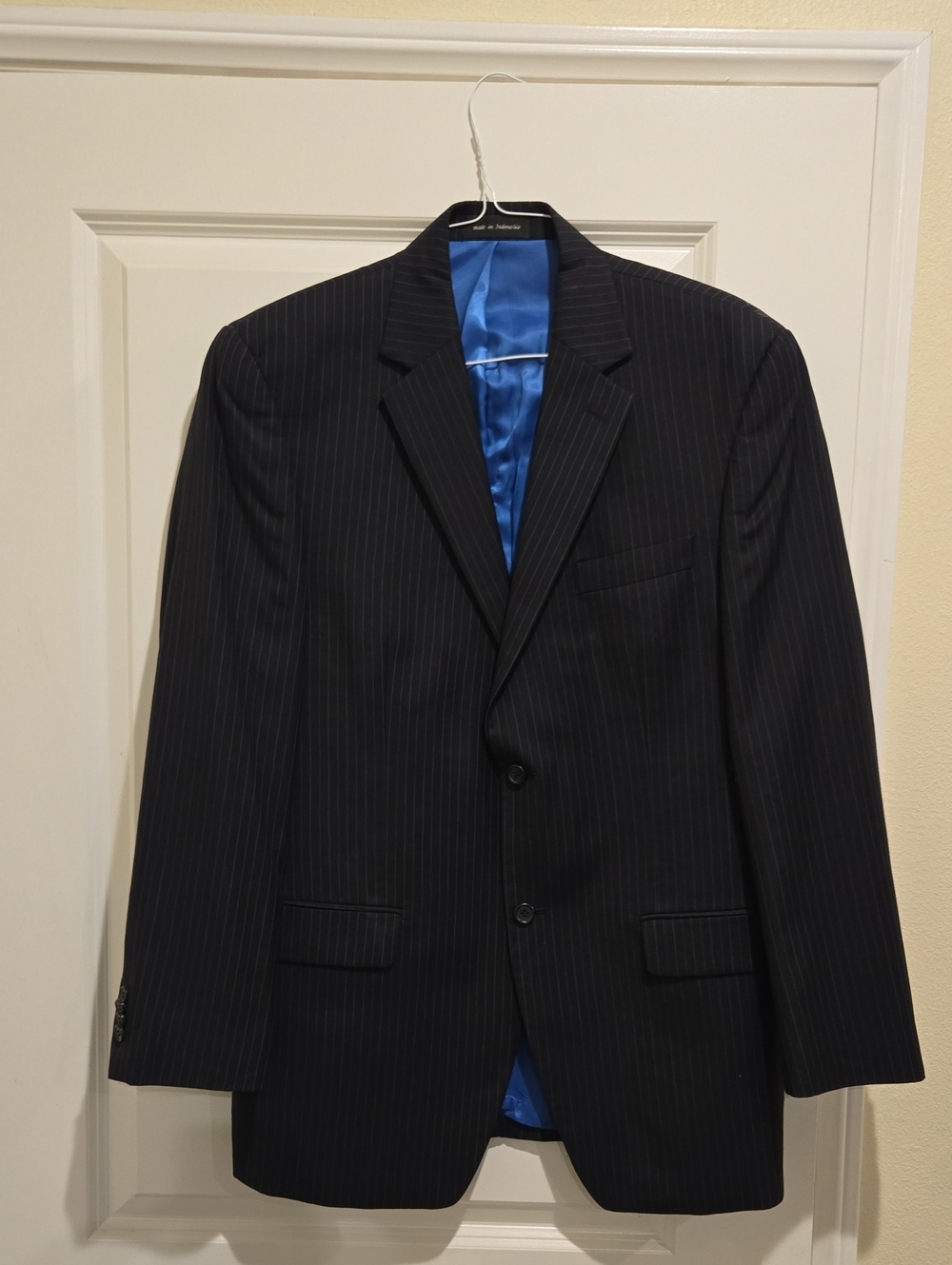 MICHAEL Michael Kors Navy Pinstripe Suit Jacket with Bright Blue Lining